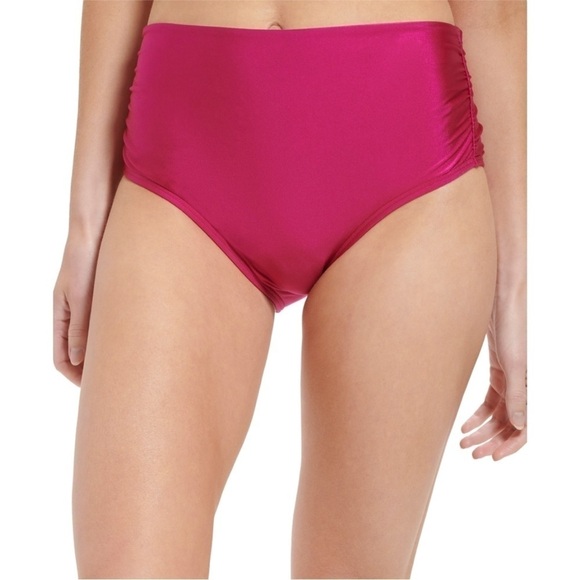 CALVIN KLEIN No Muffin Top Convertible Swim Bottoms Stain Ruched Brief Pink M - Picture 2 of 6